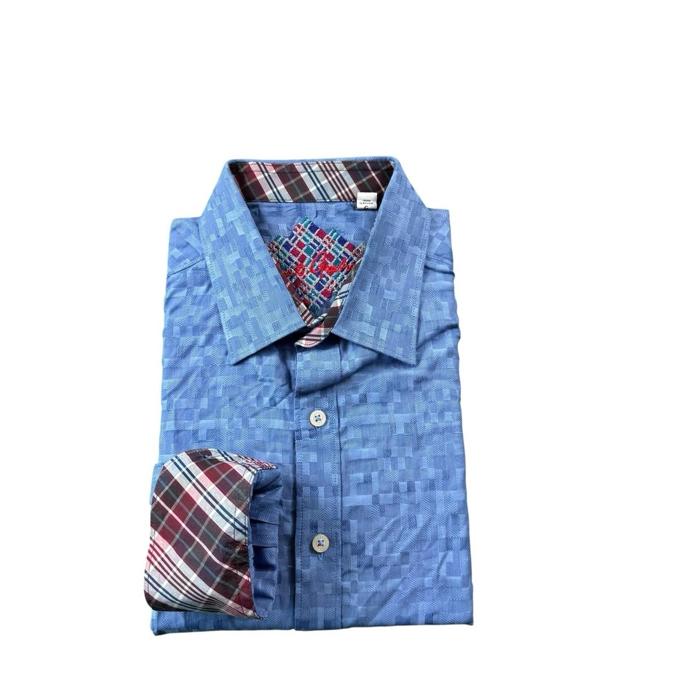 Robert Graham Blue Checked Woven Men’s Cotton Flip Cuff Size Large